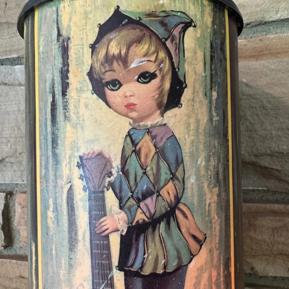 Eden Vintage 1960s Big Eyed Girl Harlequin 4 sided Cylinder Lamp Mid Century Mod